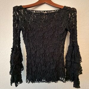 Bailey 44 Black Lace Bell Sleeve Blouse